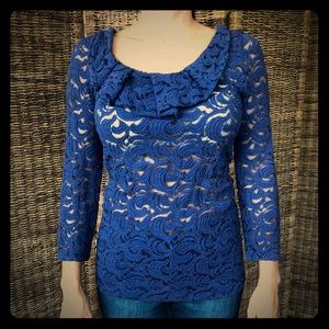 Anthropologie Sapphire Blue lace top